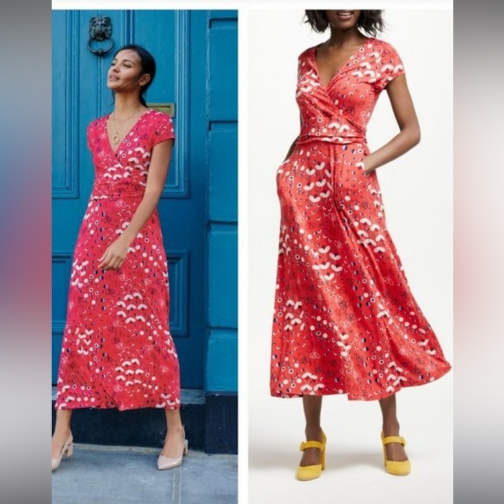 Boden Red Flutter Sleeve Maxi Dress for Cocktail Parties